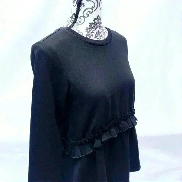 HALOGEN Black Cotton Crew Neck Ruffle Sweatshirt Size SP - Picture 2 of 8